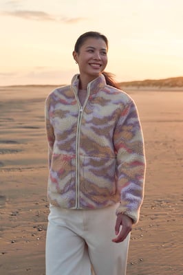 'Hennie' Women's Printed Borg Jacket with Pockets Warm Everyday Coat Pink
