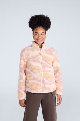 'Hennie' Women's Printed Borg Jacket with Pockets Warm Everyday Coat Pink