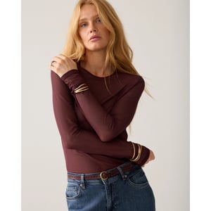 Summum 3s5394-30180 335 round neck top long sleeve mesh solid dark burgundy
