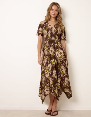 Shirred Waist Hanky Hem Dress
