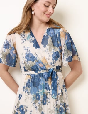 Crossover Pleated Print Dress