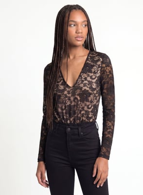 Long Sleeved Lace Mesh Bodysuit