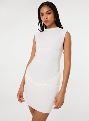 Shoulder Pad Ruched Front Mini Dress