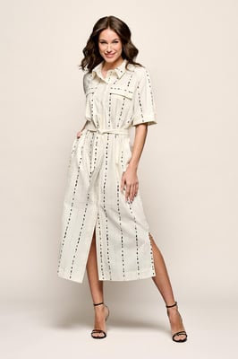 Logan Print Jurk Offwhite / Zwart
