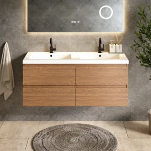 Mirlux Badkamermeubel asora 120cm 2 kraangaten warm eiken wastafel wit
