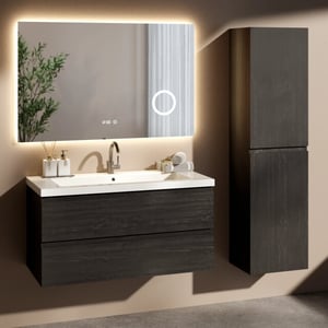 Mirlux Badkamermeubelset montero 100cm zwart eiken wastafel wit
