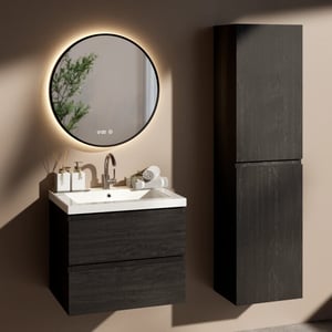 Mirlux Badkamermeubelset virello 60cm zwart eiken wastafel wit