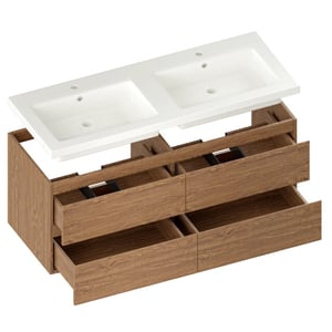 Mirlux Badkamermeubel asora 120cm 2 kraangaten warm eiken wastafel wit
