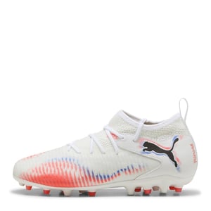 Boys Puma Kids Future 8 Match Mg Firm Ground Football Boots in Wht-Blk-Glw Red