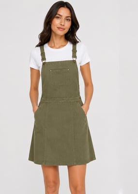 Khaki Suede Dungaree Pinafore Dress