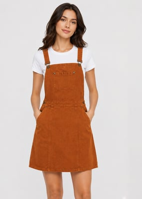 Rust Suede Dungaree Pinafore Dress