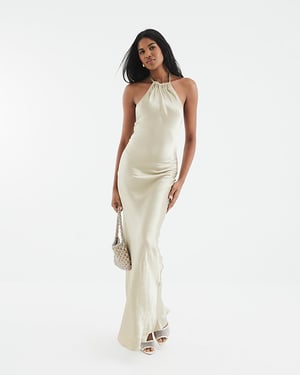 River Island Womens Slip Maxi Dress Gold Halter Neck