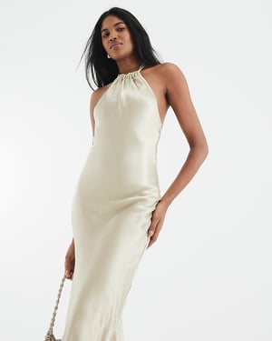 River Island Womens Slip Maxi Dress Gold Halter Neck