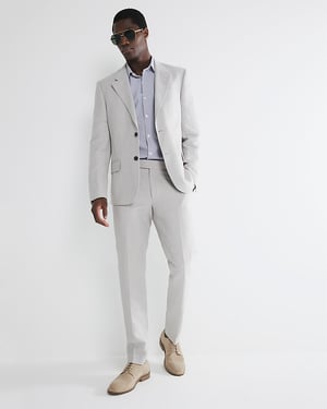 River Island Mens Suit Trousers Beige Slim Fit Linen Blend