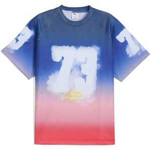 Men's Puma Hooptopia Sunset Hoops Jersey Short Sleeve Performance T-Shirt in Persian Blue
