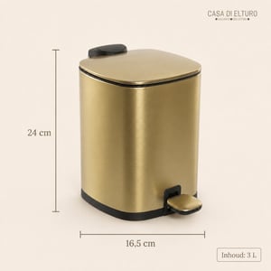 Casa di Elturo Pedaalemmer glam – 3 liter – mat goud – softclose – h24 cm – badkamer prullenbak