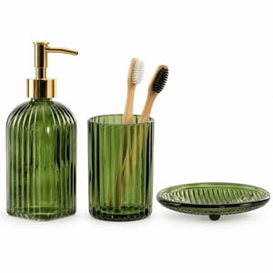 Casa di Elturo Badkamerset verde – 3-delig – donker glas – zeepdispenser 480 ml