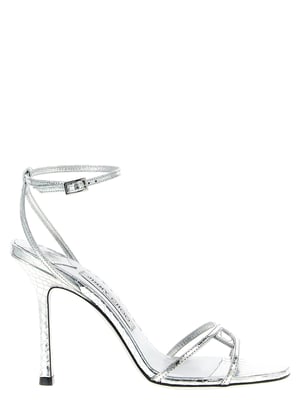 Jimmy Choo Silverfärgade läderstiletto-sandaletter