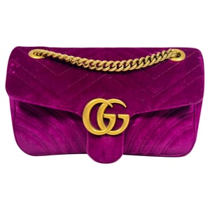 Gucci GG Marmont Kleine Metelasse Schoudertas in Paarse Velvet