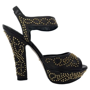 Sergio Rossi Studded Platform Ankle Strap Sandals in Black Leather