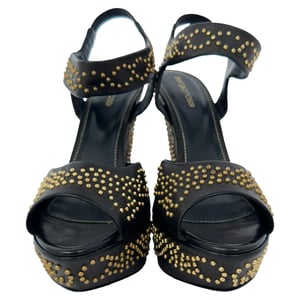 Sergio Rossi Studded Platform Ankle Strap Sandals in Black Leather