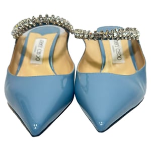 Jimmy Choo Bing Mules with Crystal Strap in Light Blue Patent Leather