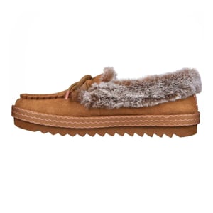 Skechers Comfortabele, platte leren mocassin-pantoffels voor dames van het merk Cozy Kiss (Kastanje)