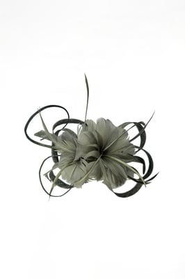 Floral Feather Fascinator with Loops in Olive Green