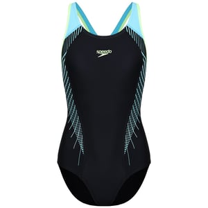 Speedo Fit Laneback Womens Black/Blue Swimming Costume