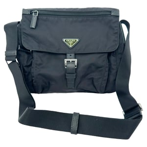 Prada Small Buckled Messenger Bag in Black Nylon