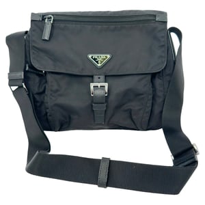 Prada Small Buckled Messenger Bag in Black Nylon