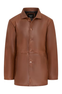 Herenbeige leren jas met lange kraag - wapen