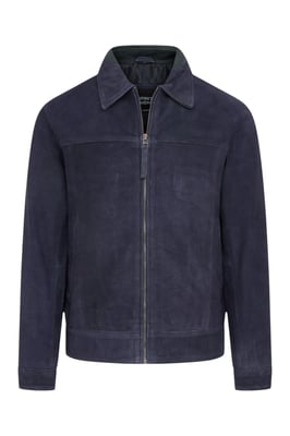 Mens Navy Goat Suede Leather Harrington Biker Jacket - Ridge