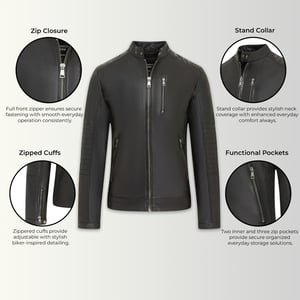 Men's Quilted Black Lamb Leather Biker Jacket - Formula