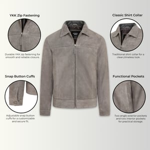 Mens Stone Goat Suede Leather Harrington Biker Jacket - Berlin