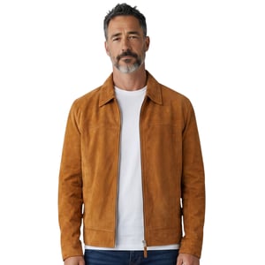 Mens Tan Goat Suede Leather Harrington Biker Jacket - Bursa
