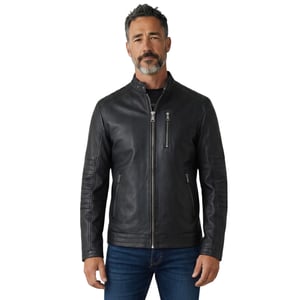 Men's Quilted Black Lamb Leather Biker Jacket - Stavanger