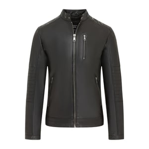 Men's Quilted Black Lamb Leather Biker Jacket - Stavanger