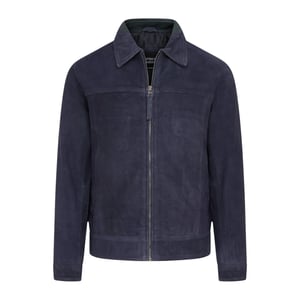 Mens Navy Goat Suede Leather Harrington Biker Jacket - Bursa