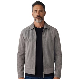 Mens Stone Goat Suede Leather Harrington Biker Jacket - Bursa