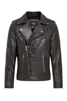 Mens Black Cow Leather Alligator Print Embossed Biker Jacket - Forge
