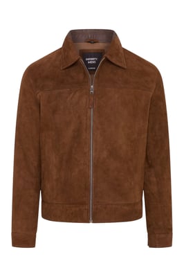 Mens Brown Goat Suede Leather Harrington Biker Jacket - Ridge