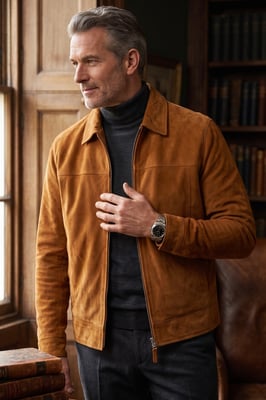 Mens Tan Goat Suede Leather Harrington Biker Jacket - Ridge