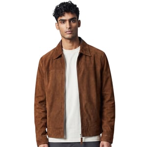 Mens Brown Goat Suede Leather Harrington Biker Jacket - Bursa