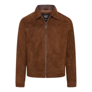 Mens Brown Goat Suede Leather Harrington Biker Jacket - Bursa
