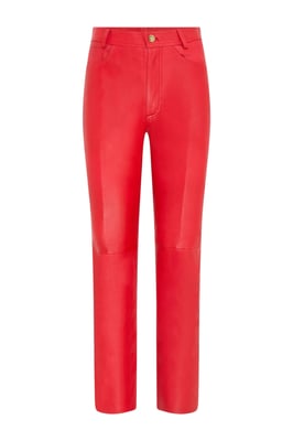 Damer Red Lamb Leather 501 Biker Jeans - Scharlakansrött