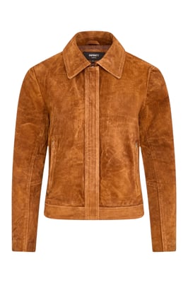 Women’s Tan Suede Leather Bomber Blouson Varsity Jacket - Stella