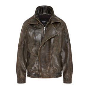 Mens Brown Cow Leather Biker Blouson Jacket - Bomber