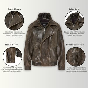 Mens Brown Cow Leather Biker Blouson Jacket - Bomber