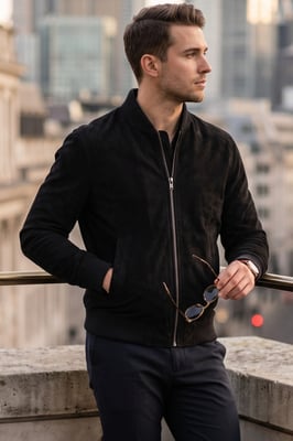 Mans Black Goat Suede MA-1 Bomberjack-North